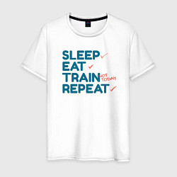 Футболка хлопковая мужская Eat sleep train repeat - blue and red, цвет: белый