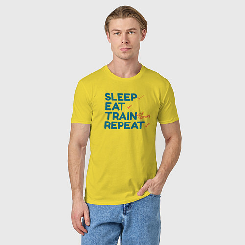 Мужская футболка Eat sleep train repeat - blue and red / Желтый – фото 3