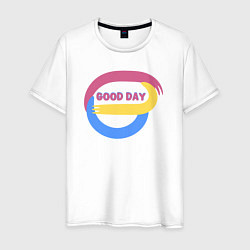 Футболка хлопковая мужская Абстракция и надпись - good day, цвет: белый