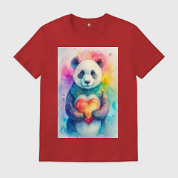 Футболка хлопковая мужская Нежная панда с сердцем в лапках, цвет: красный