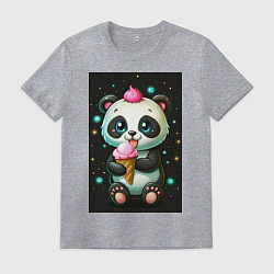 Футболка хлопковая мужская Панда с мороженым, цвет: меланж