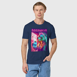 Футболка хлопковая мужская Cool dude Dino with a mug of beer - ai art, цвет: тёмно-синий — фото 2