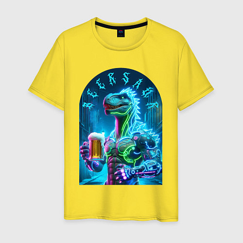 Мужская футболка Neon beersaur - ai art fantasy / Желтый – фото 1