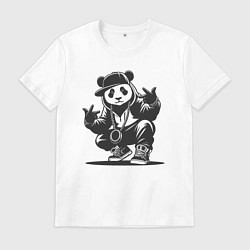 Футболка хлопковая мужская Панда хип-хоп, цвет: белый
