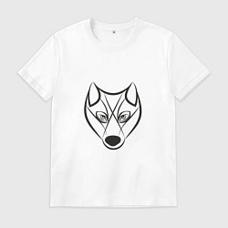 Футболка хлопковая мужская Волк черный контур, цвет: белый