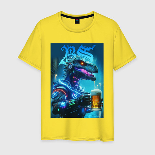 Мужская футболка Cyber beersaur with a mug of beer / Желтый – фото 1