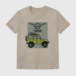 Футболка хлопковая мужская УАЗ на фоне карты, цвет: миндальный