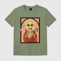 Футболка хлопковая мужская Пришелец и кот-единорог, цвет: авокадо