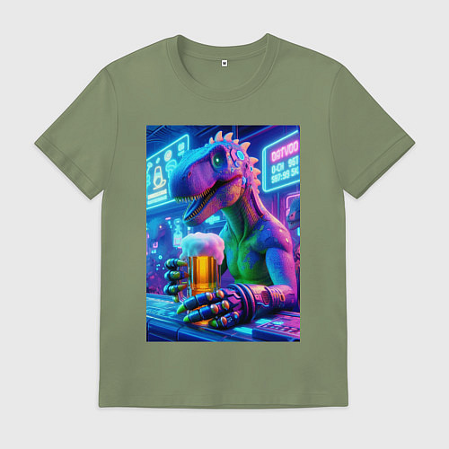 Мужская футболка Неоновый пивозавр за барной стойкой - нейроарт / Авокадо – фото 1