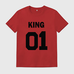 Футболка хлопковая мужская Черная футбольная надпись: король с номером 01, цвет: красный