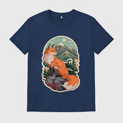 Футболка хлопковая мужская Лиса и горы, цвет: тёмно-синий
