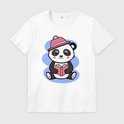 Футболка хлопковая мужская Панда с книжкой, цвет: белый