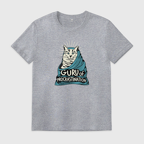 Мужская футболка Кот гуру прокрастинации / Меланж – фото 1