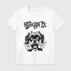 Футболка хлопковая мужская Aerosmith - rock dog, цвет: белый