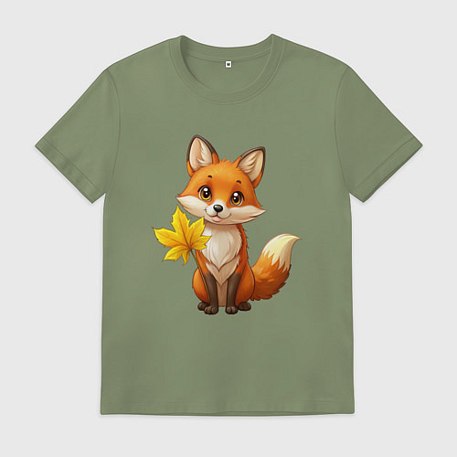 Мужская футболка Рыжая лисица с осенним листочком / Авокадо – фото 1