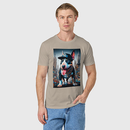Мужская футболка Funny bull terrier in New York - ai art / Миндальный – фото 3