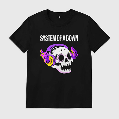 Мужская футболка System of a Down - неоновый череп / Черный – фото 1