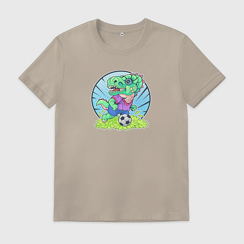 Мужская футболка Футболист динозавр / Миндальный – фото 1