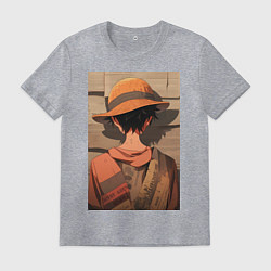 Футболка хлопковая мужская Ван-Пис Луффи стенгазета, цвет: меланж