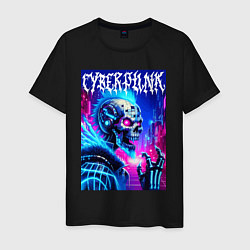 Футболка хлопковая мужская Neon punk skeleton - ai art fantasy, цвет: черный