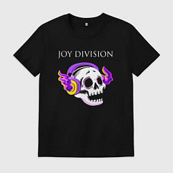 Футболка хлопковая мужская Joy Division - неоновый череп, цвет: черный