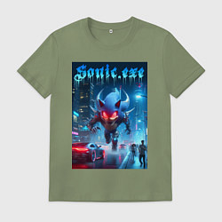 Футболка хлопковая мужская Ёжик монстр в ночном мегаполисе - неоновое свечени, цвет: авокадо