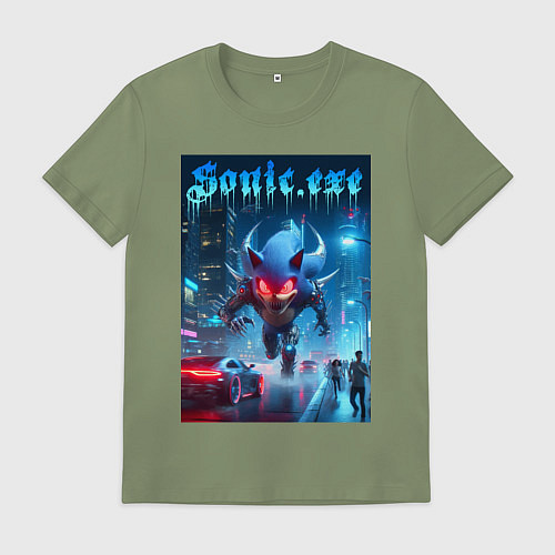 Мужская футболка Ёжик монстр в ночном мегаполисе - неоновое свечени / Авокадо – фото 1