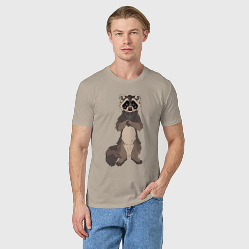 Мужская футболка Енот арт / Миндальный – фото 3