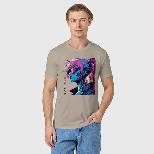 Мужская футболка Cyber girl - pop art fantasy / Миндальный – фото 3