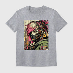 Футболка хлопковая мужская Cyber girl in a respirator - ai art fantasy, цвет: меланж