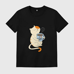 Футболка хлопковая мужская Кошачье чаепитие, цвет: черный