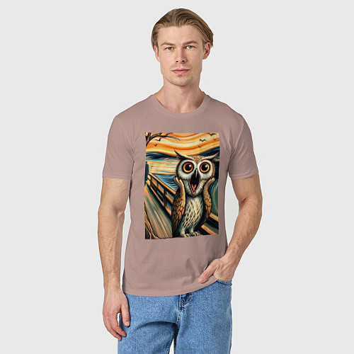 Мужская футболка Сова кричит на картине Эдварда Мунка - нейроарт / Пыльно-розовый – фото 3