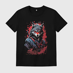 Футболка хлопковая мужская Волк самурай, цвет: черный
