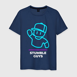 Футболка хлопковая мужская Символ Stumble Guys в неоновых цветах, цвет: тёмно-синий