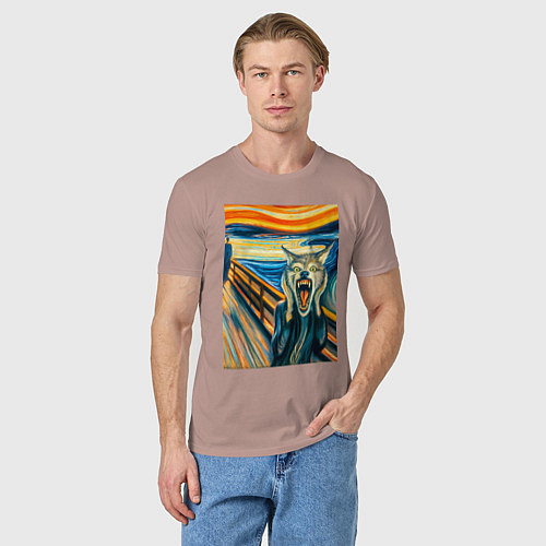 Мужская футболка Волк кричит на картине Эдварда Мунка - мем искусст / Пыльно-розовый – фото 3