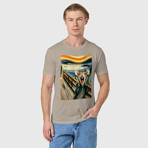 Мужская футболка Мышка кричит на картине Эдварда Мунка - мем искусс / Миндальный – фото 3