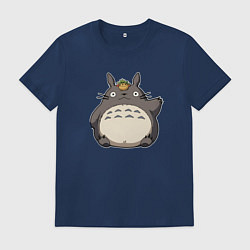 Футболка хлопковая мужская Тоторо машет лапкой, цвет: тёмно-синий