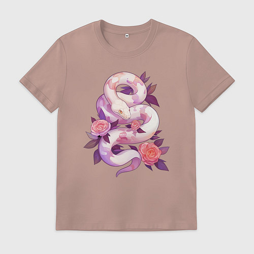 Мужская футболка Классная змея в розах / Пыльно-розовый – фото 1