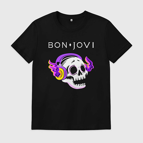 Мужская футболка Bon Jovi - неоновый череп / Черный – фото 1