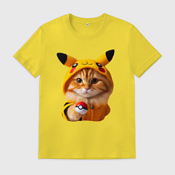 Футболка хлопковая мужская Рыжий котёнок покемон - нейроарт, цвет: желтый