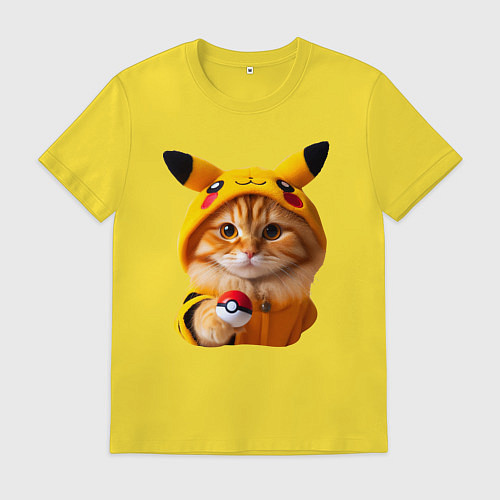 Мужская футболка Рыжий котёнок покемон - нейроарт / Желтый – фото 1