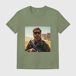 Футболка хлопковая мужская Боец с винтовкой, цвет: авокадо