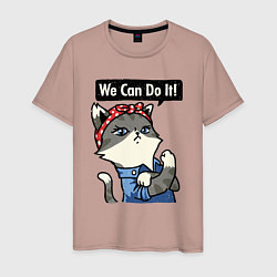 Футболка хлопковая мужская We can do it - cat, цвет: пыльно-розовый