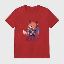Футболка хлопковая мужская Лис воин, цвет: красный