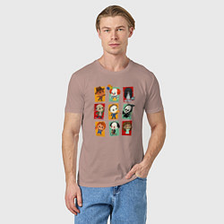 Футболка хлопковая мужская Halloween карточки персонажей, цвет: пыльно-розовый — фото 2