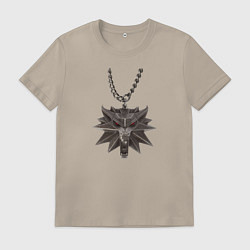Футболка хлопковая мужская Ведьмак медальон, цвет: миндальный