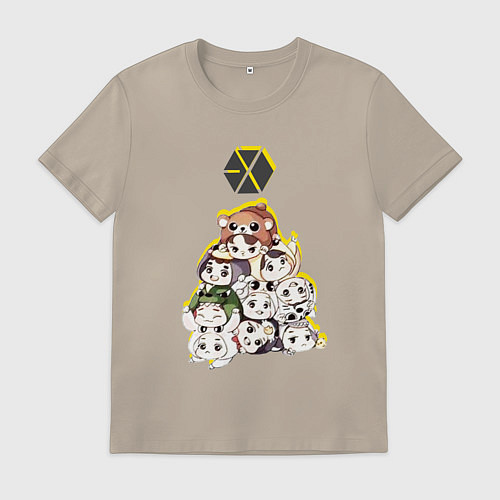 Мужская футболка Exo в виде милых зверушек / Миндальный – фото 1