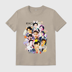 Футболка хлопковая мужская Exo together дружная команда, цвет: миндальный