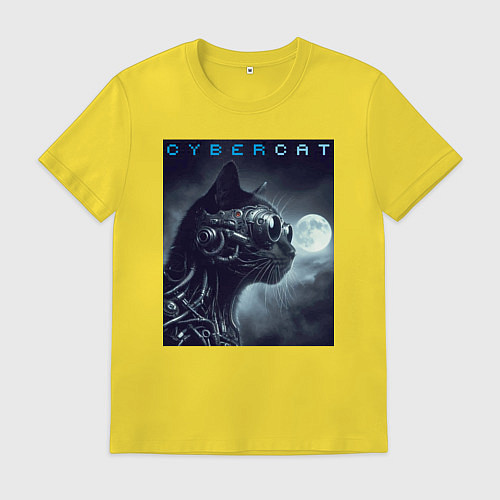 Мужская футболка Cyber black cat - ai art fantasy / Желтый – фото 1