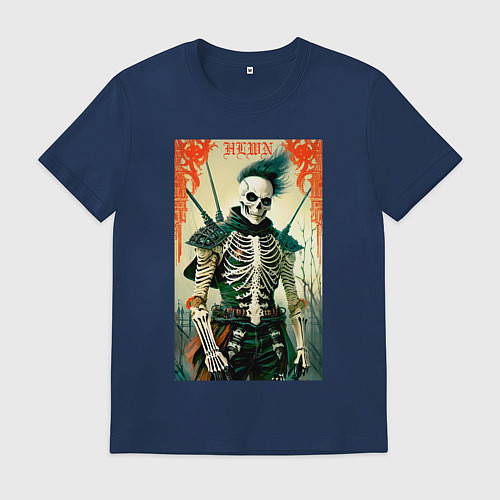 Мужская футболка Готический скелет - хэллоуин / Тёмно-синий – фото 1